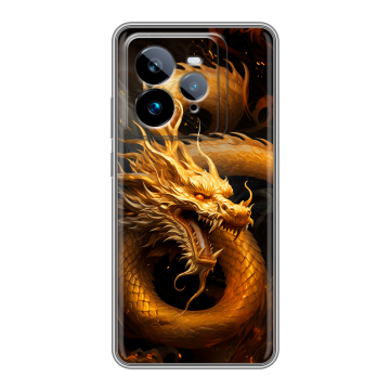Силиконовый чехол на Realme GT7 Pro с принтом Золотой дракон Силиконовый чехол на Realme GT7 Pro с принтом Золотой дракон