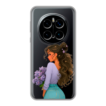 Силиконовый чехол на Honor Magic 7 Pro с принтом девушка цветы