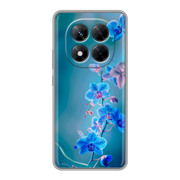 Силиконовый чехол на Xiaomi Redmi Note 14 Pro 5G с принтом Голубые цветы Силиконовый чехол на Xiaomi Redmi Note 14 Pro 5G с принтом Голубые цветы
