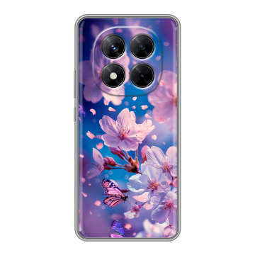 Силиконовый чехол на Xiaomi Redmi Note 14 Pro 5G с принтом цветы бабочки Силиконовый чехол на Xiaomi Redmi Note 14 Pro 5G с принтом цветы бабочки