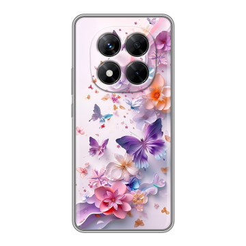 Силиконовый чехол на Xiaomi Redmi Note 14 Pro 5G с принтом цветы бабочки Силиконовый чехол на Xiaomi Redmi Note 14 Pro 5G с принтом цветы бабочки
