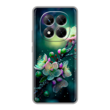 Силиконовый чехол на Xiaomi Redmi Note 14 Pro 5G с принтом Цветы и мрамор Силиконовый чехол на Xiaomi Redmi Note 14 Pro 5G с принтом Цветы и мрамор