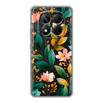 Силиконовый чехол на Xiaomi Redmi Note 14 Pro 5G с принтом Цветы паттерн Силиконовый чехол на Xiaomi Redmi Note 14 Pro 5G с принтом Цветы паттерн