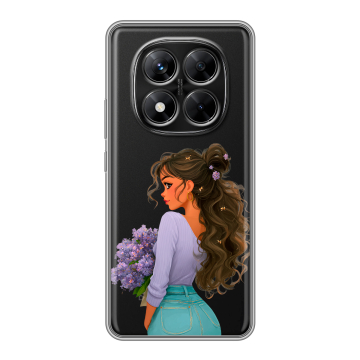 Силиконовый чехол на Xiaomi Redmi Note 14 Pro 5G с принтом девушка цветы
