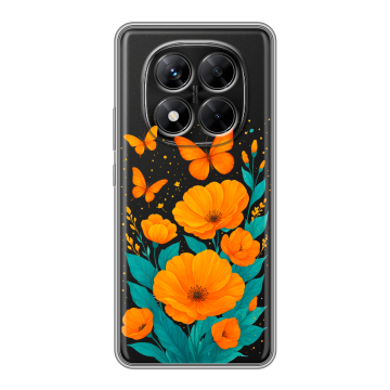 Силиконовый чехол на Xiaomi Redmi Note 14 Pro 5G с принтом цветы бабочки