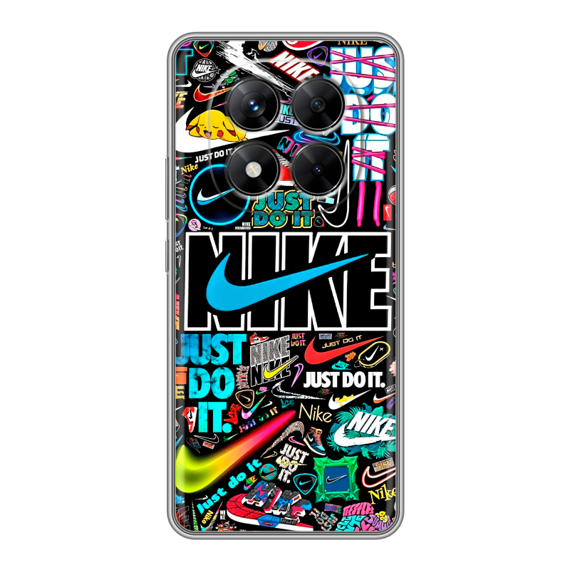 Силиконовый чехол на Xiaomi Redmi Note 14 Pro 5G с принтом найк nike черный Силиконовый чехол на Xiaomi Redmi Note 14 Pro 5G с принтом найк nike черный