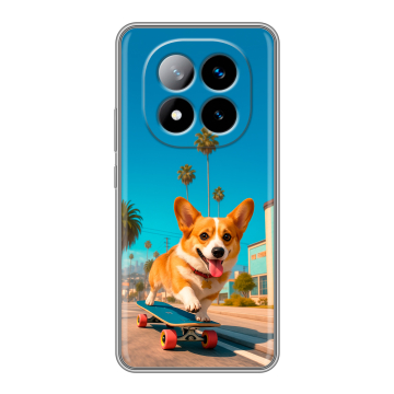 Силиконовый чехол на Xiaomi Redmi Note 14 Pro Plus с принтом Корги на скейте Силиконовый чехол на Xiaomi Redmi Note 14 Pro Plus с принтом Корги на скейте
