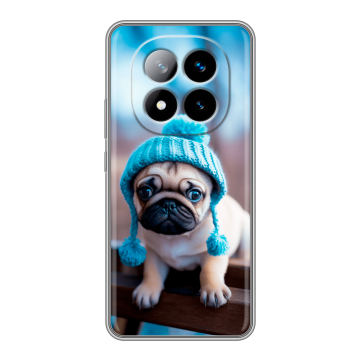 Силиконовый чехол на Xiaomi Redmi Note 14 Pro Plus с принтом Мопс в шапке Силиконовый чехол на Xiaomi Redmi Note 14 Pro Plus с принтом Мопс в шапке