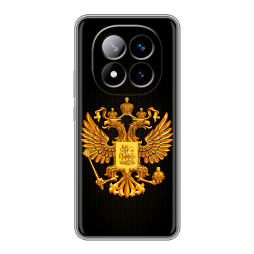 Силиконовый чехол на Xiaomi Redmi Note 14 Pro Plus с принтом Герб России желтый