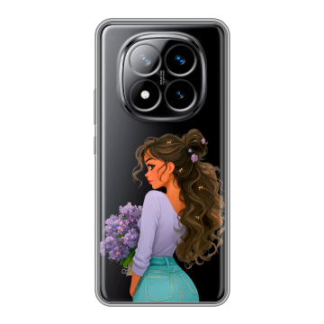 Силиконовый чехол на Xiaomi Redmi Note 14 Pro Plus с принтом девушка цветы