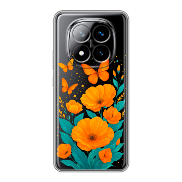 Силиконовый чехол на Xiaomi Redmi Note 14 Pro Plus с принтом цветы бабочки
