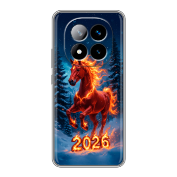Силиконовый чехол на Xiaomi Redmi Note 14 Pro Plus с принтом Новый год коня