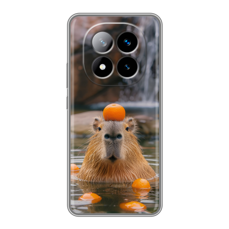 Силиконовый чехол на Xiaomi Redmi Note 14 Pro Plus с принтом Капибара с апельсином Силиконовый чехол на Xiaomi Redmi Note 14 Pro Plus с принтом Капибара с апельсином