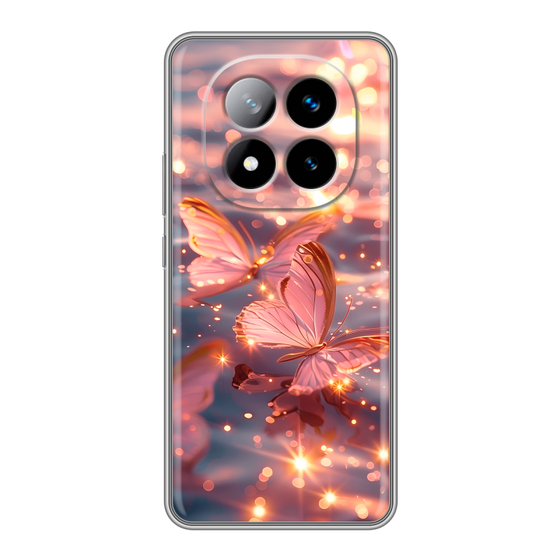 Силиконовый чехол на Xiaomi Redmi Note 14 Pro Plus с принтом бабочки розовые Силиконовый чехол на Xiaomi Redmi Note 14 Pro Plus с принтом бабочки розовые