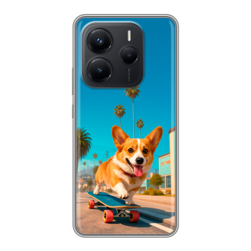 Силиконовый чехол на Xiaomi Redmi Note 14 с принтом Корги на скейте Силиконовый чехол на Xiaomi Redmi Note 14 с принтом Корги на скейте