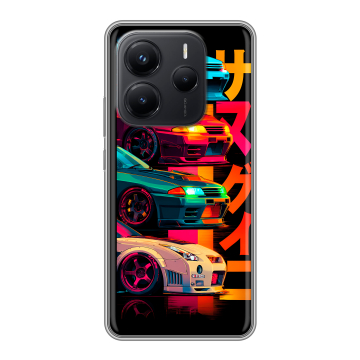 Силиконовый чехол на Xiaomi Redmi Note 14 с принтом Гоночные машины