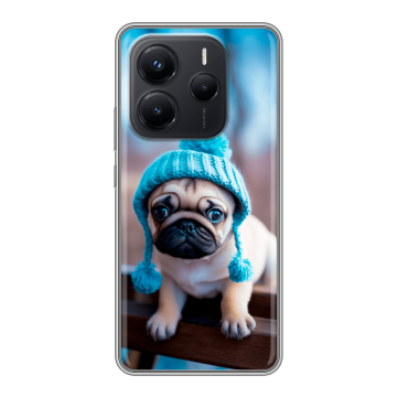 Силиконовый чехол на Xiaomi Redmi Note 14 с принтом Мопс в шапке Силиконовый чехол на Xiaomi Redmi Note 14 с принтом Мопс в шапке
