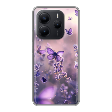 Силиконовый чехол на Xiaomi Redmi Note 14 с принтом бабочки и лаванда
