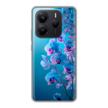Силиконовый чехол на Xiaomi Redmi Note 14 с принтом голубые орхидеи Силиконовый чехол на Xiaomi Redmi Note 14 с принтом голубые орхидеи