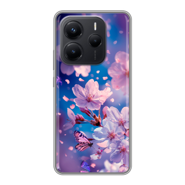 Силиконовый чехол на Xiaomi Redmi Note 14 с принтом цветы бабочки