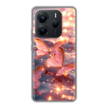Силиконовый чехол на Xiaomi Redmi Note 14 с принтом бабочки розовые