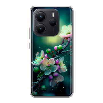 Силиконовый чехол на Xiaomi Redmi Note 14 с принтом Цветы и мрамор Силиконовый чехол на Xiaomi Redmi Note 14 с принтом Цветы и мрамор