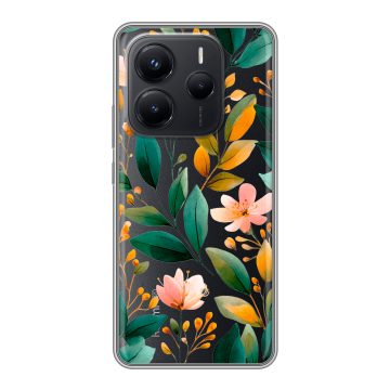 Силиконовый чехол на Xiaomi Redmi Note 14 с принтом Цветы паттерн Силиконовый чехол на Xiaomi Redmi Note 14 с принтом Цветы паттерн