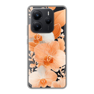 Силиконовый чехол на Xiaomi Redmi Note 14 с принтом Бежевые цветы Силиконовый чехол на Xiaomi Redmi Note 14 с принтом Бежевые цветы