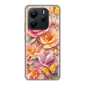Силиконовый чехол на Xiaomi Redmi Note 14 с принтом Цветы и бабочки Силиконовый чехол на Xiaomi Redmi Note 14 с принтом Цветы и бабочки