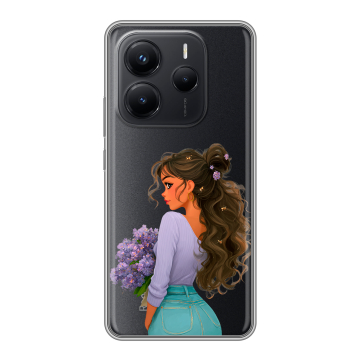 Силиконовый чехол на Xiaomi Redmi Note 14 с принтом девушка цветы