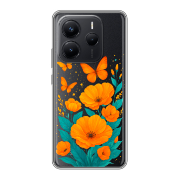 Силиконовый чехол на Xiaomi Redmi Note 14 с принтом цветы бабочки