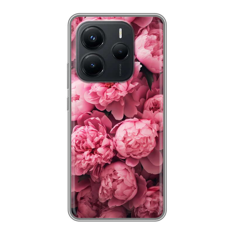 Силиконовый чехол на Xiaomi Redmi Note 14 с принтом цветы пионы Силиконовый чехол на Xiaomi Redmi Note 14 с принтом цветы пионы