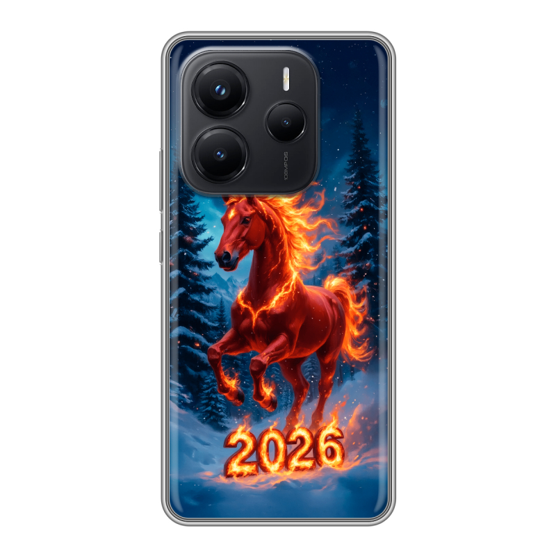 Силиконовый чехол на Xiaomi Redmi Note 14 с принтом Новый год коня Силиконовый чехол на Xiaomi Redmi Note 14 с принтом Новый год коня