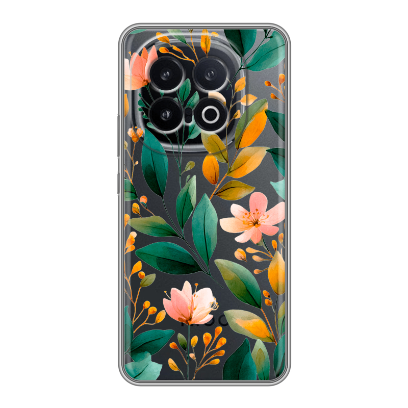 Силиконовый чехол на IQOO 13 с принтом Цветы паттерн Силиконовый чехол на IQOO 13 с принтом Цветы паттерн