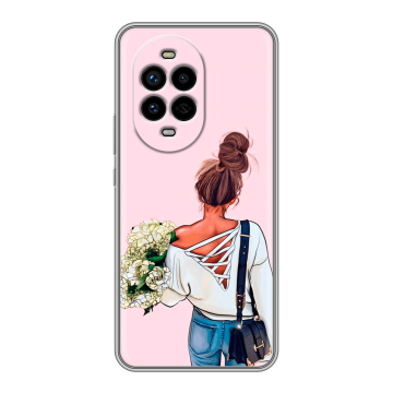 Силиконовый чехол на Huawei Nova 13 Pro с принтом Девушка и букет Силиконовый чехол на Huawei Nova 13 Pro с принтом Девушка и букет