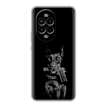 Силиконовый чехол на Huawei Nova 13 Pro с принтом Доберман и пистолет Силиконовый чехол на Huawei Nova 13 Pro с принтом Доберман и пистолет