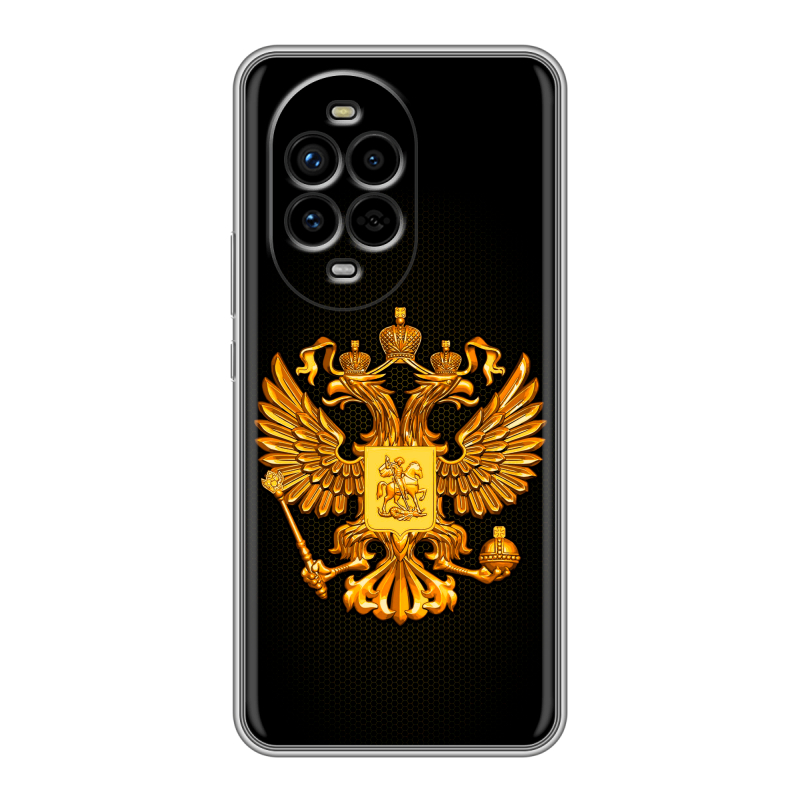 Силиконовый чехол на Huawei Nova 13 Pro с принтом Герб России желтый Силиконовый чехол на Huawei Nova 13 Pro с принтом Герб России желтый