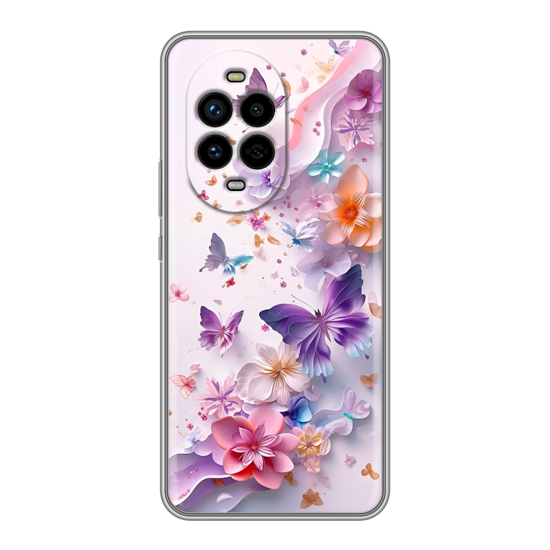 Силиконовый чехол на Huawei Nova 13 Pro с принтом цветы бабочки Силиконовый чехол на Huawei Nova 13 Pro с принтом цветы бабочки