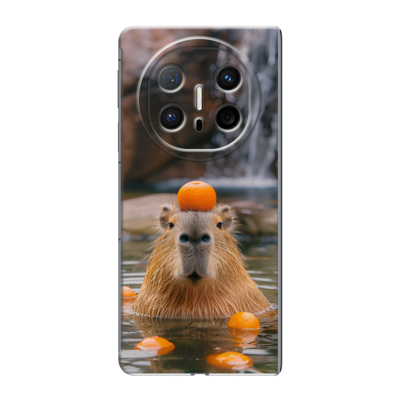 Пластиковый чехол на Huawei Mate X6 с принтом Капибара с апельсином Пластиковый чехол на Huawei Mate X6 с принтом Капибара с апельсином