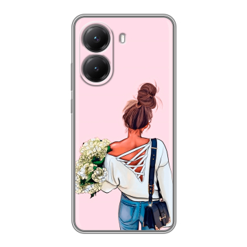Силиконовый чехол на Poco X7 Pro с принтом Девушка и букет