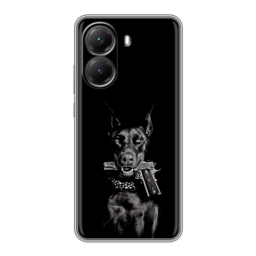 Силиконовый чехол на Poco X7 Pro с принтом Доберман и пистолет