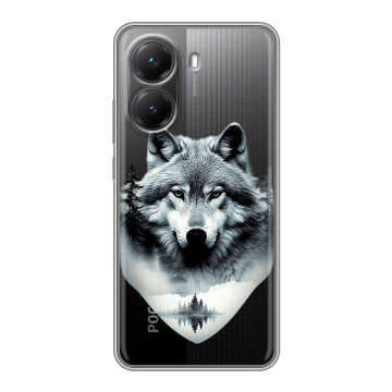 Силиконовый чехол на Poco X7 Pro с принтом Волк в лесу