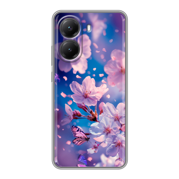 Силиконовый чехол на Poco X7 Pro с принтом цветы бабочки