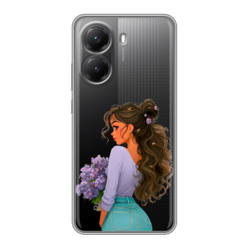 Силиконовый чехол на Poco X7 Pro с принтом девушка цветы