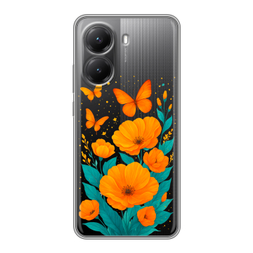 Силиконовый чехол на Poco X7 Pro с принтом цветы бабочки