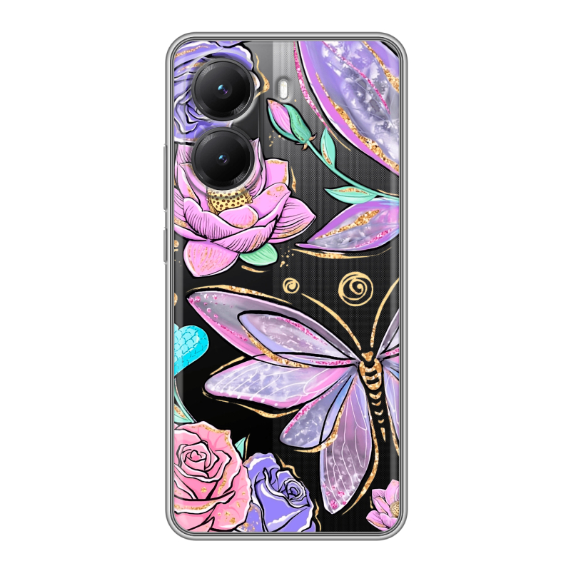 Силиконовый чехол на Poco X7 Pro с принтом Бабочки и цветы Силиконовый чехол на Poco X7 Pro с принтом Бабочки и цветы