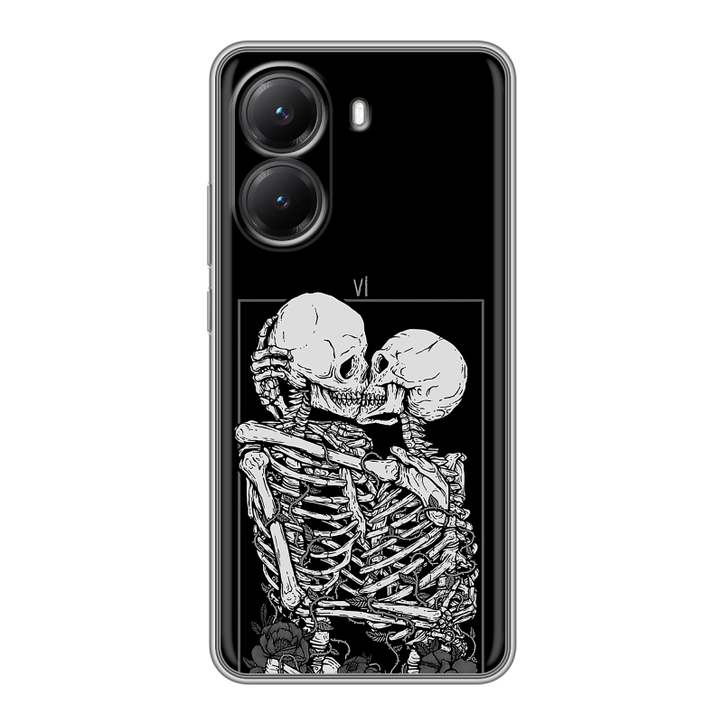 Силиконовый чехол на Poco X7 Pro с принтом Поцелуй скелетов Силиконовый чехол на Poco X7 Pro с принтом Поцелуй скелетов