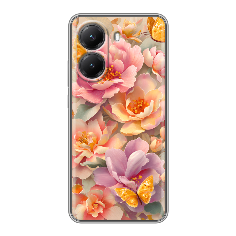 Силиконовый чехол на Poco X7 Pro с принтом Цветы и бабочки Силиконовый чехол на Poco X7 Pro с принтом Цветы и бабочки