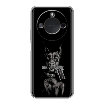 Силиконовый чехол на Honor X9c Smart с принтом Доберман и пистолет