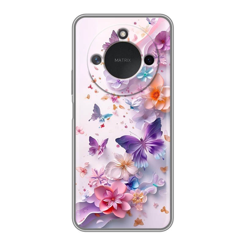 Силиконовый чехол на Honor X9c Smart с принтом цветы бабочки Силиконовый чехол на Honor X9c Smart с принтом цветы бабочки
